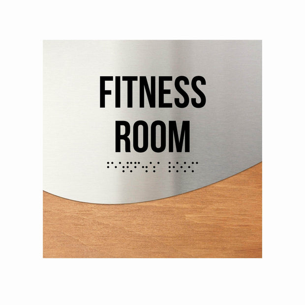 Door Signs Fitness Room Sign — Stainless Steel & Wood Door Plate — "Jure" Design