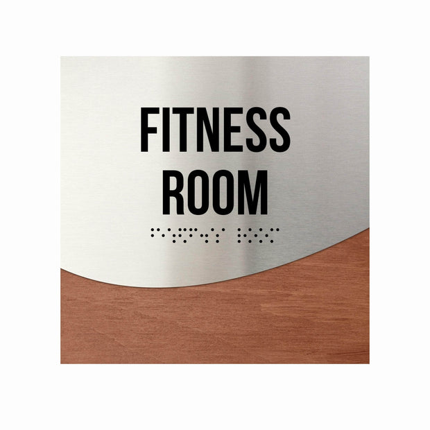 Door Signs Fitness Room Sign — Stainless Steel & Wood Door Plate — "Jure" Design