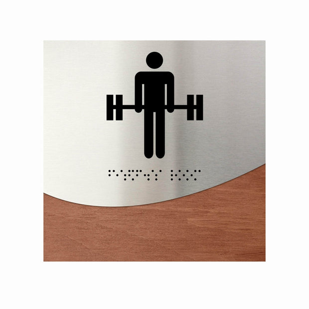 Information signs Gym Room Sign: Stainless Steel & Wood Door Plate — "Jure" Design