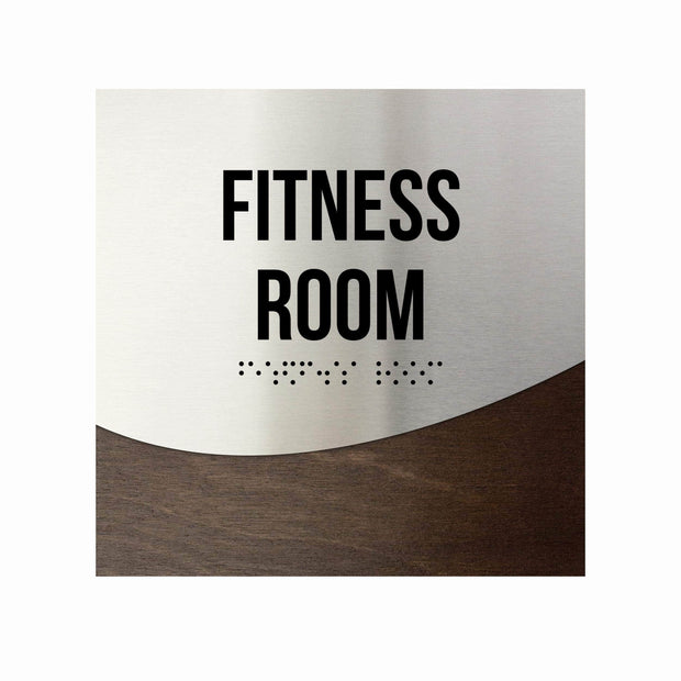 Door Signs Fitness Room Sign — Stainless Steel & Wood Door Plate — "Jure" Design