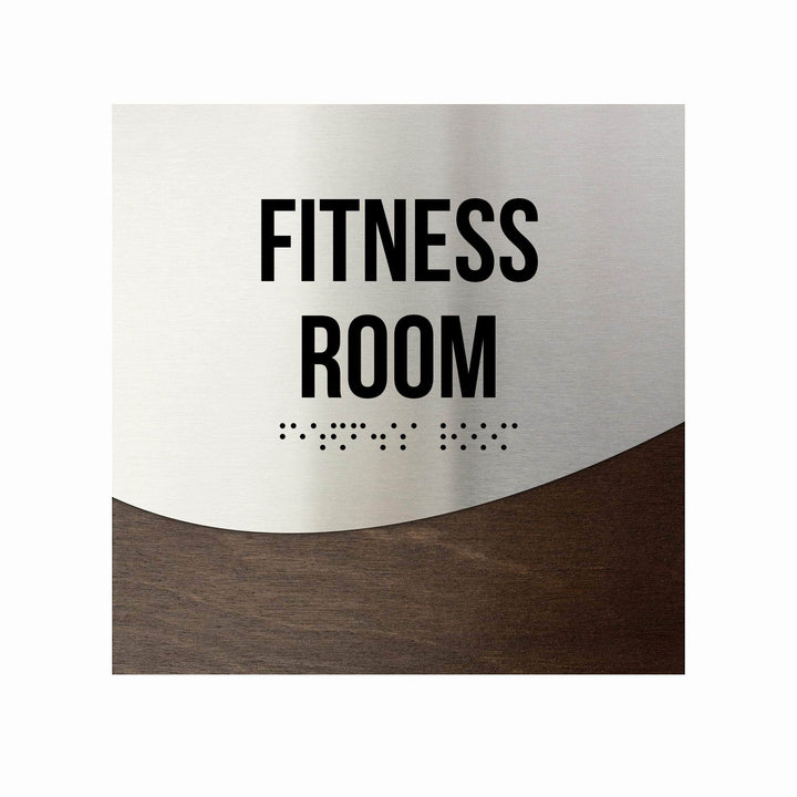 Door Signs Fitness Room Sign — Stainless Steel & Wood Door Plate — "Jure" Design