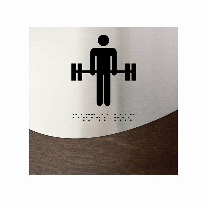 Information signs Gym Room Sign: Stainless Steel & Wood Door Plate — "Jure" Design