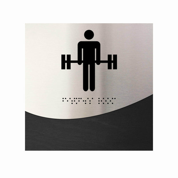 Information signs Gym Room Sign: Stainless Steel & Wood Door Plate — "Jure" Design