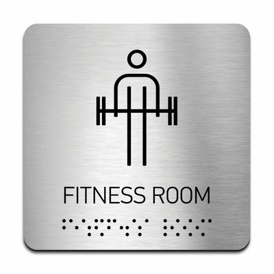 Information Signs - Stainless Steel Fitness Room Sign With Braille