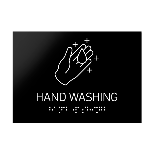 Information signs Hand Washing Sign Braille - Black Acrylic