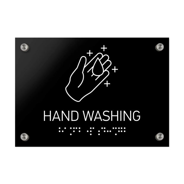 Information signs Hand Washing Sign Braille - Black Acrylic