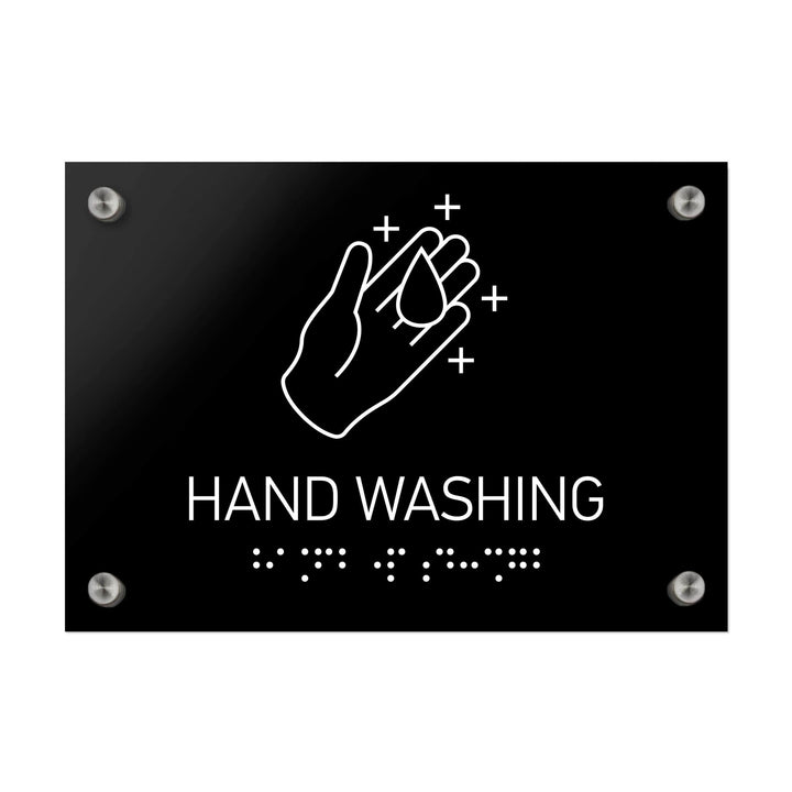 Information signs Hand Washing Sign Braille - Black Acrylic