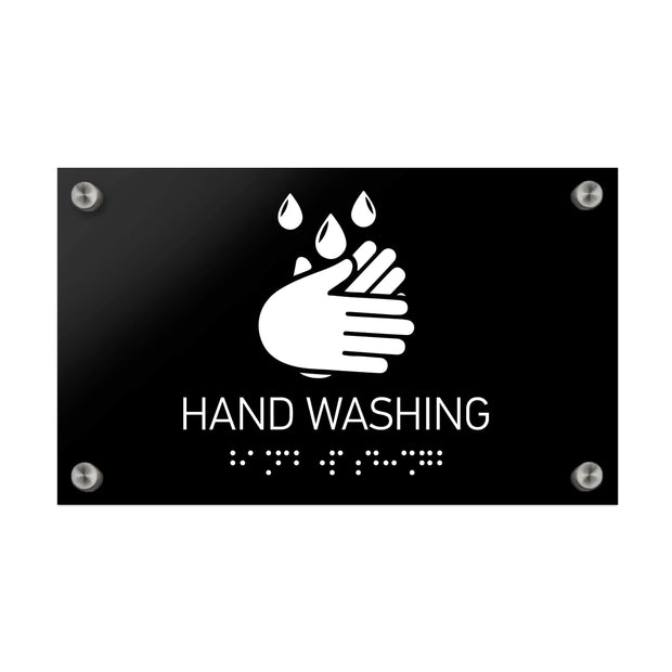 Information signs Hand Washing Sign Braille - Black Acrylic