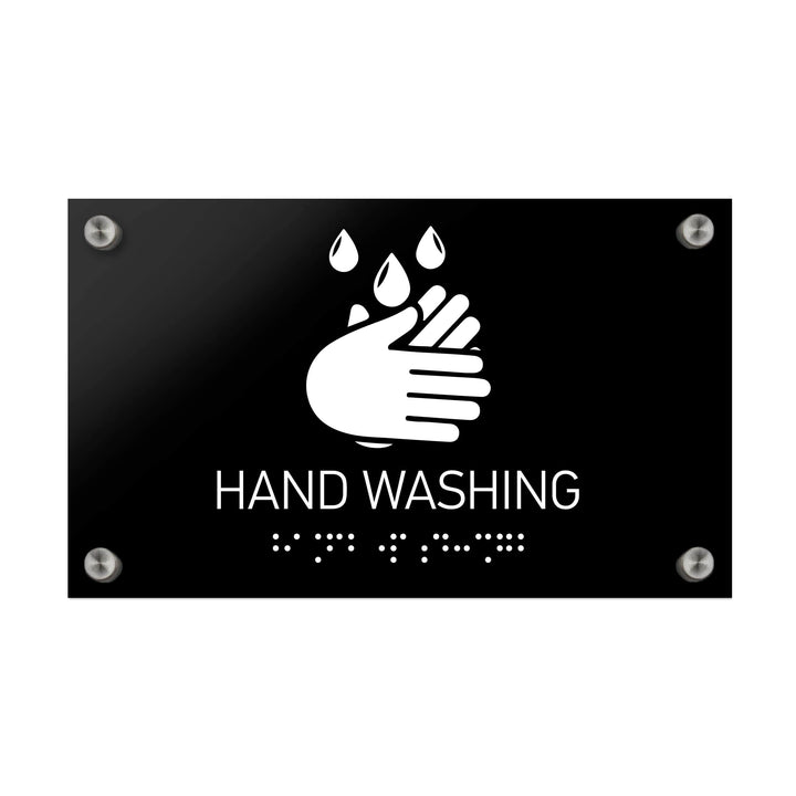 Information signs Hand Washing Sign Braille - Black Acrylic