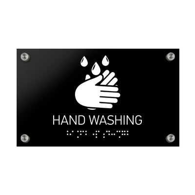Information Signs - Hand Washing Sign Braille - Black Acrylic