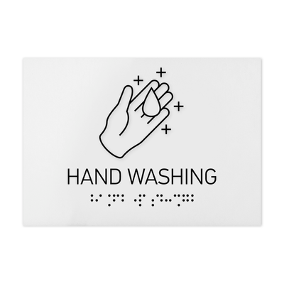 Information Signs - Hand Washing Sign Braille - White Acrylic