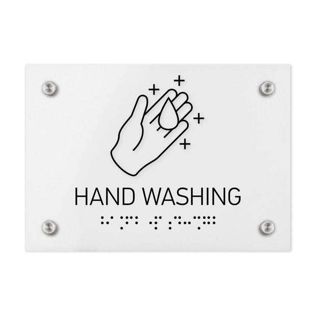Information signs Hand Washing Signs - White Acrylic Sign with Braille
