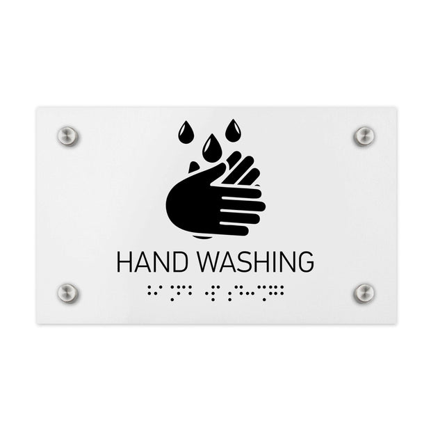 Information signs Hand Washing Signs - White Acrylic Sign with Braille