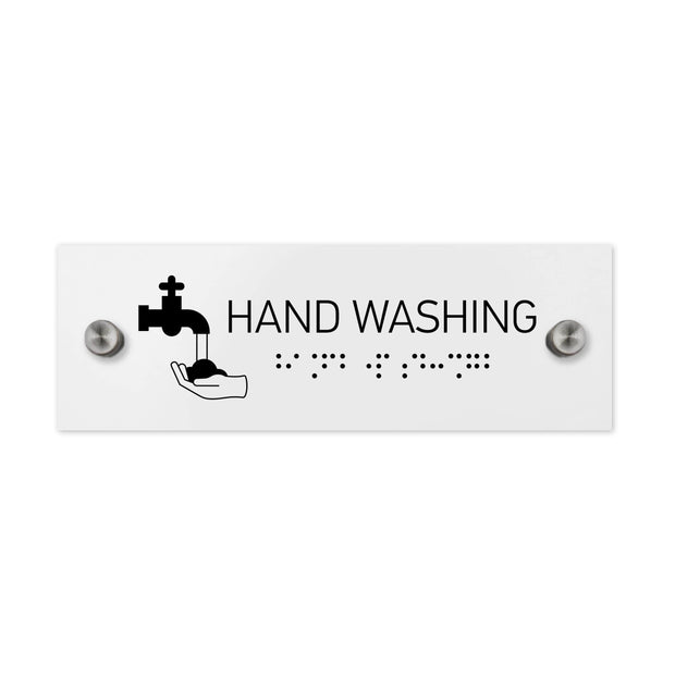 Information signs Hand Washing Sign with Braille: White Acrylic Sign