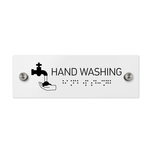 Information Signs - Hand Washing Sign With Braille - White Acrylic