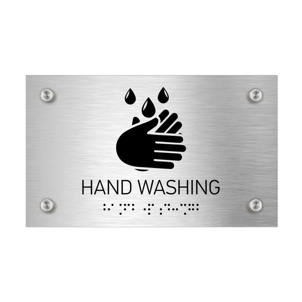 Information signs Hand Washing Signs: Stainless Steel Sign with Braille