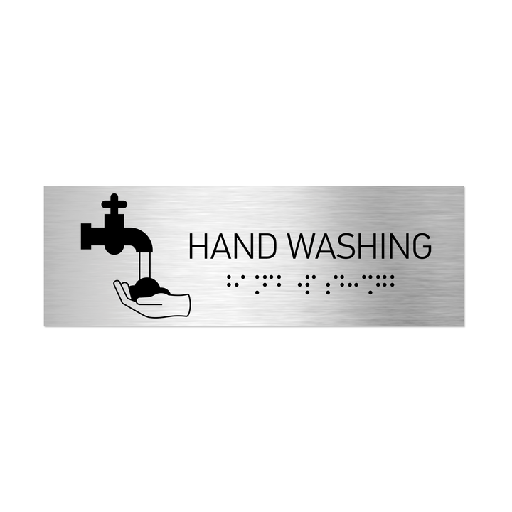 Information signs Hand Washing Sign with Braille - Stainless steel (11.8x3.9'' / 300x100 mm)
