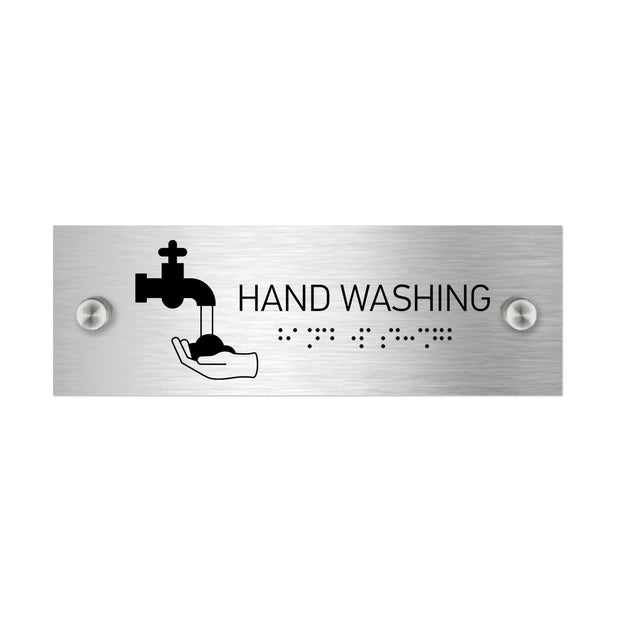 Information signs Hand Washing Sign with Braille - Stainless steel (11.8x3.9'' / 300x100 mm)