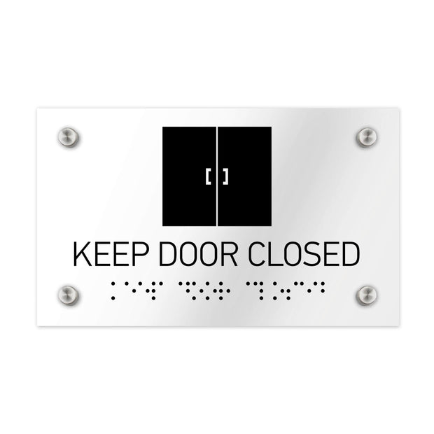 Information signs Keep Door Closed Sign Braille - Clear Acrylic