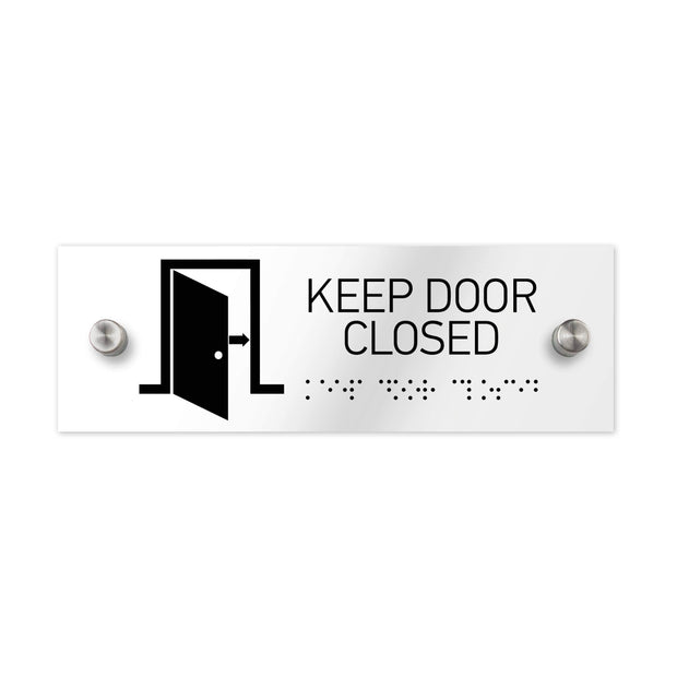 Information signs Keep Door Closed Sign with Braille: Clear Acrylic Sign