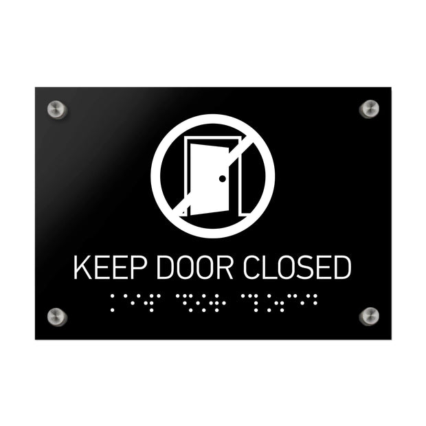 Information signs Keep Door Closed Sign Braille - Black Acrylic