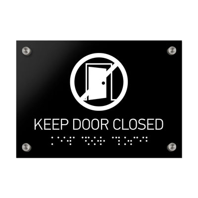 Information Signs - Keep Door Closed Sign Braille - Black Acrylic