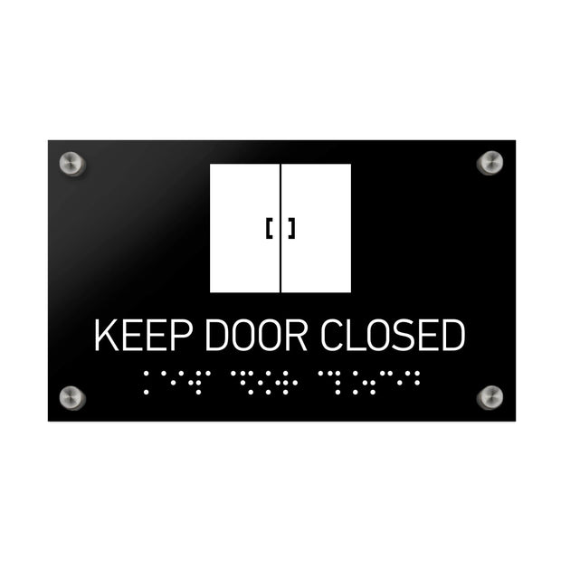 Information signs Keep Door Closed Sign Braille - Black Acrylic