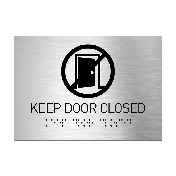 Information signs Keep Door Closed Sign with Braille - Stainless steel