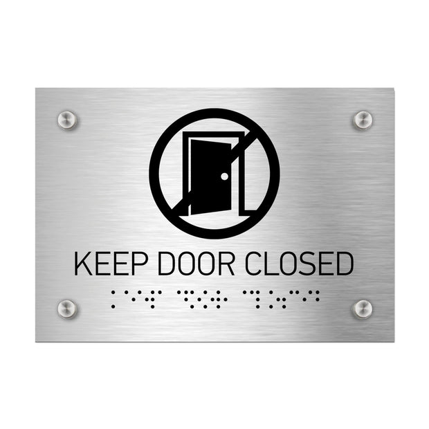 Information signs Keep Door Closed Sign with Braille - Stainless steel