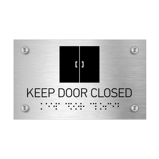Information signs Keep Door Closed Sign with Braille - Stainless steel