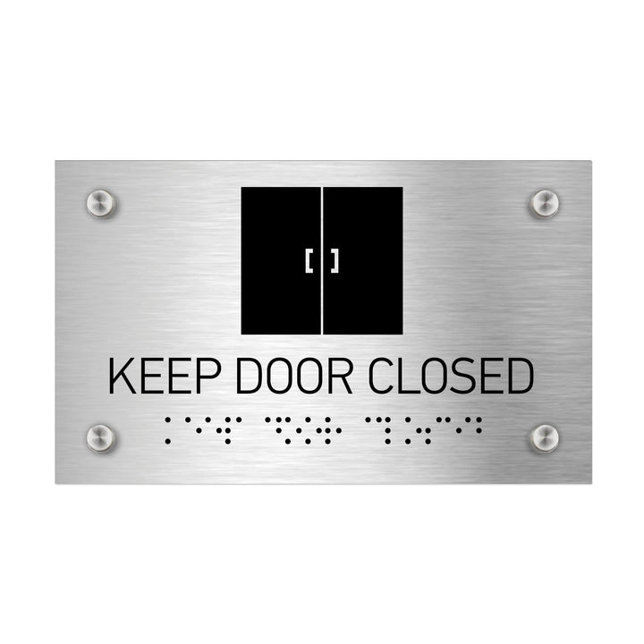Information signs Keep Door Closed Sign with Braille - Stainless steel