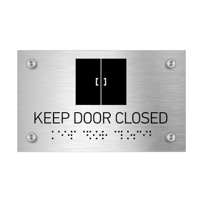 Information Signs - Keep Door Closed Sign Braille - Stainless Steel