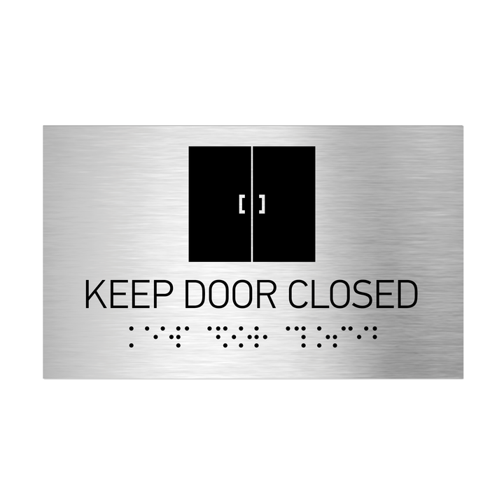 Information signs Keep Door Closed Sign with Braille - Stainless steel