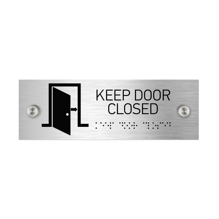 Information signs Keep Door Closed Signs: Stainless Steel Sign with Braille (11.8x3.9'' / 300x100 mm)