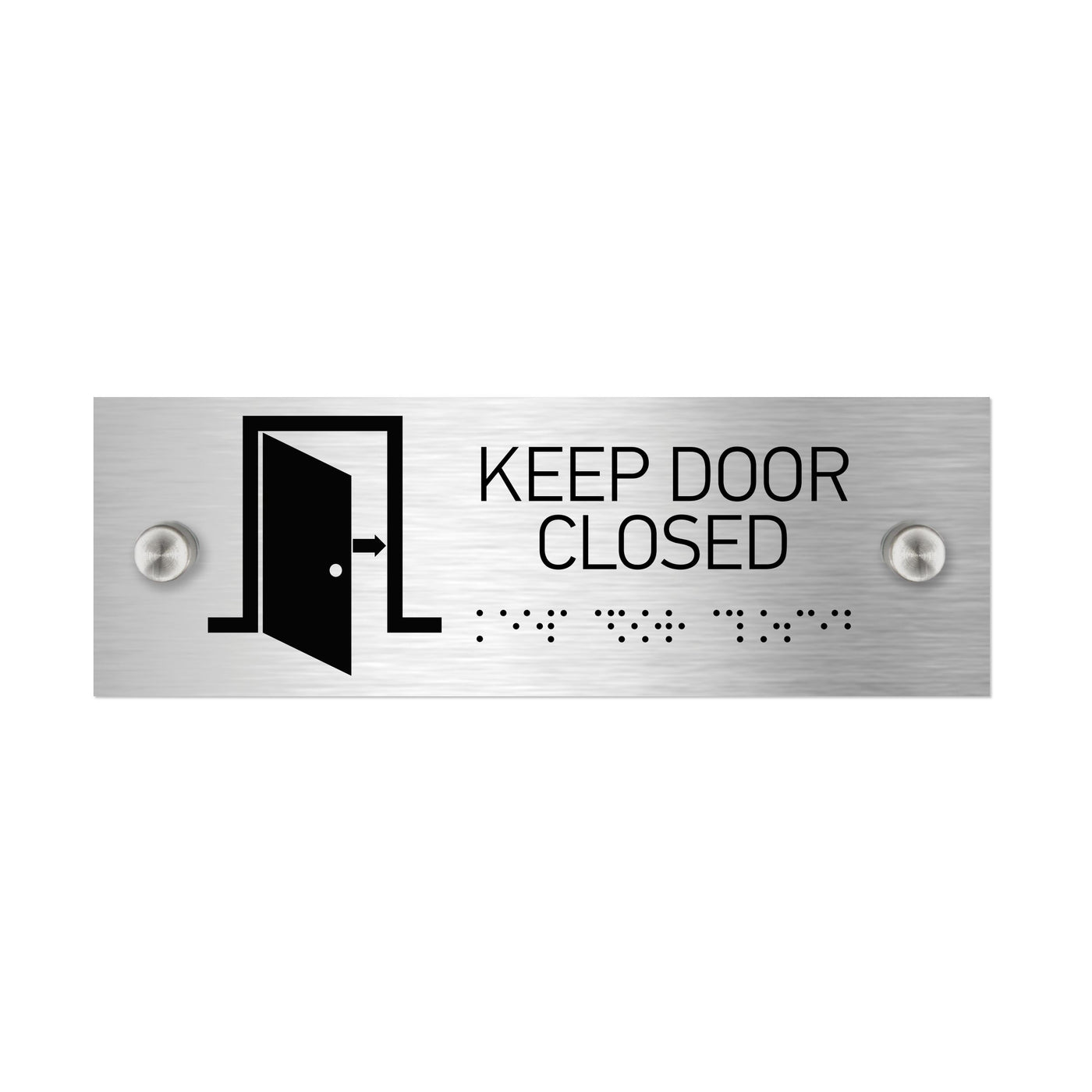 Information Signs - Keep Door Closed Sign With Braille - Stainless Steel