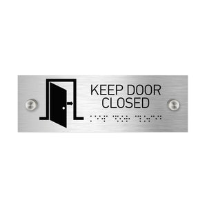Information Signs - Keep Door Closed Sign With Braille - Stainless Steel