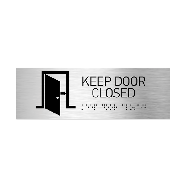 Information signs Keep Door Closed Signs: Stainless Steel Sign with Braille (11.8x3.9'' / 300x100 mm)