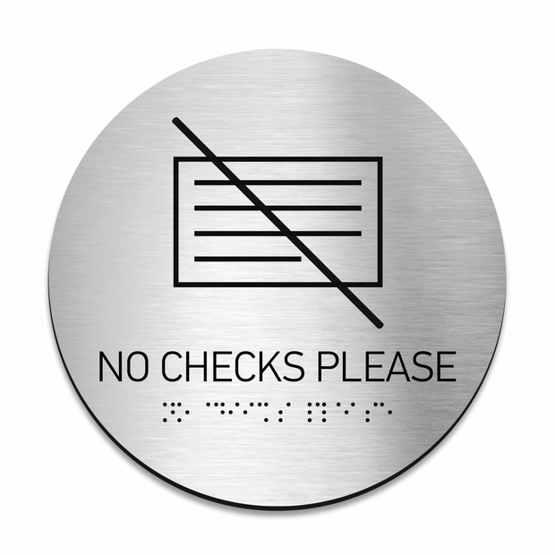 Information signs No Checks Please Sign with Braille — Steel Door Plate
