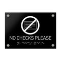Information signs No Checks Please Sign Braille - Black Acrylic - Photo #1
