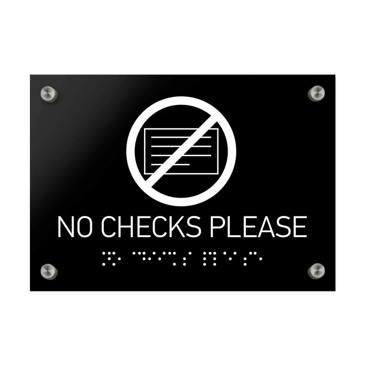Information signs No Checks Please Sign Braille - Black Acrylic