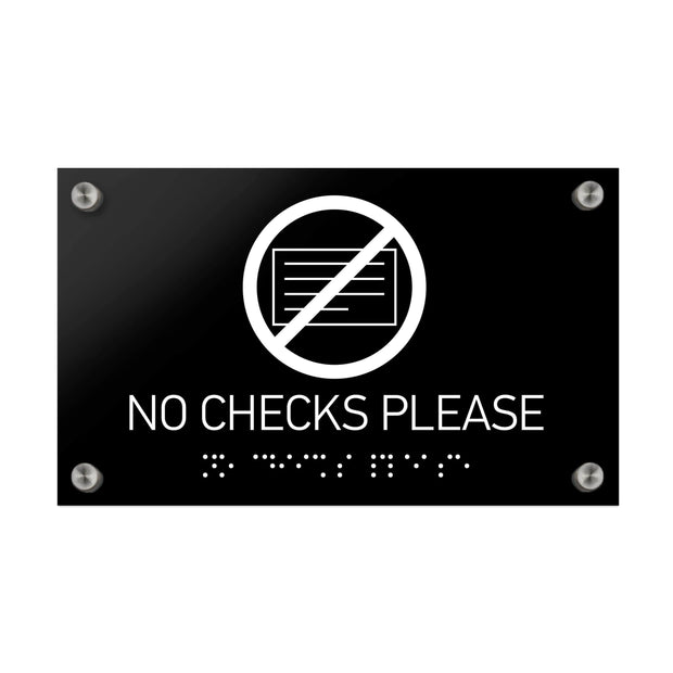 Information signs No Checks Please Sign Braille - Black Acrylic