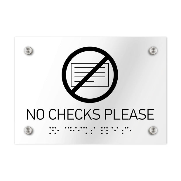 Information signs No Checks Please Sign Braille - Clear Acrylic