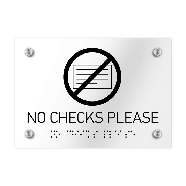 Information signs No Checks Please Sign Braille - Clear Acrylic