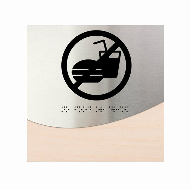 Information signs No Food Or Drink Signs: Stainless Steel & Wood Sign — "Jure" Design