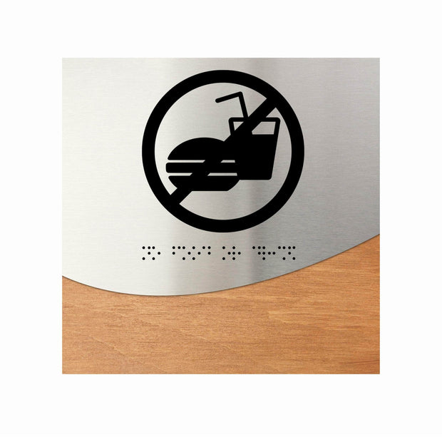 Information signs No Food Or Drink Signs: Stainless Steel & Wood Sign — "Jure" Design