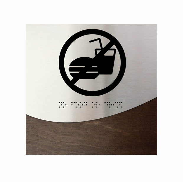Information signs No Food Or Drink Signs: Stainless Steel & Wood Sign — "Jure" Design