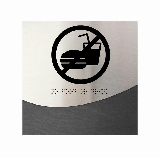 Information signs No Food Or Drink Signs: Stainless Steel & Wood Sign — "Jure" Design