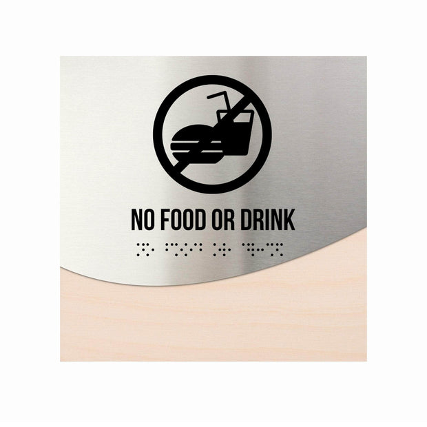 Information signs No Food Or Drink Sign: Stainless Steel & Wood Sign with Inscription  — "Jure" Design