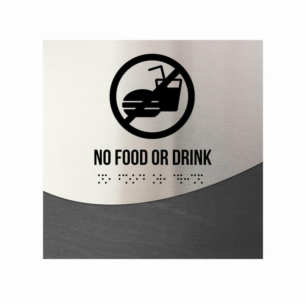 Information signs No Food Or Drink Sign: Stainless Steel & Wood Sign with Inscription  — "Jure" Design