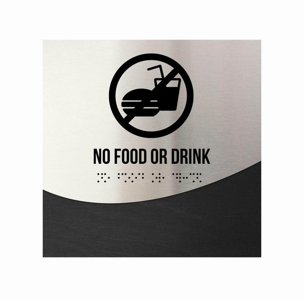 Information signs No Food Or Drink Sign: Stainless Steel & Wood Sign with Inscription  — "Jure" Design
